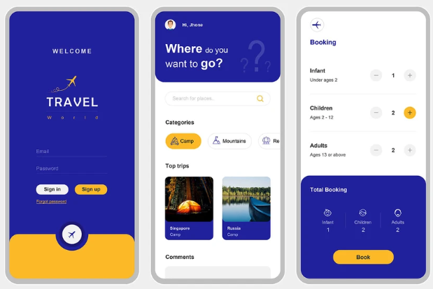 Travel app mockup.